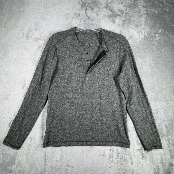 Lululemon Shirt Mens Medium Surge Green Gator Henley Rulu Workout Athleisure Gym - Picture 4 of 8
